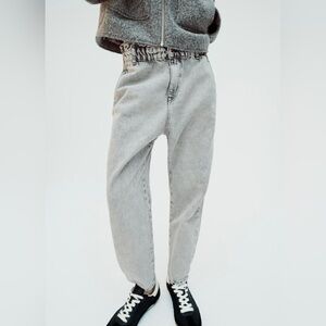 Zara Gray High-Waist Paperbag Baggy Ankle Jeans - size 2